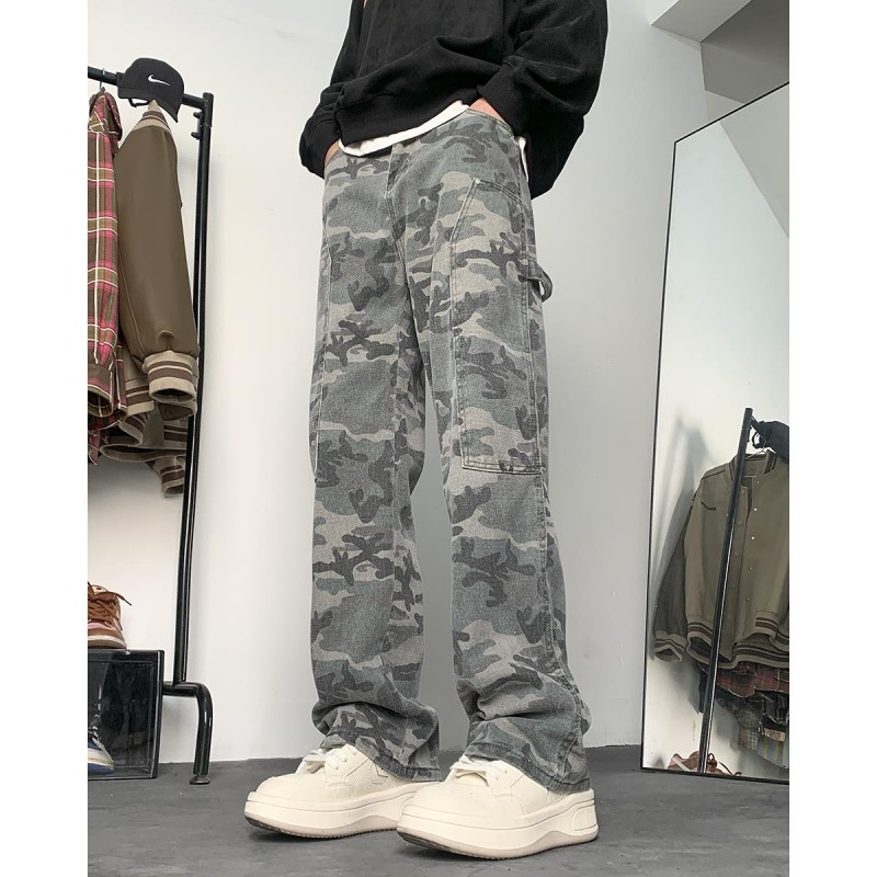 Straight pants, Harajuku camouflage casual pants for men and women, American high street brand trousers
