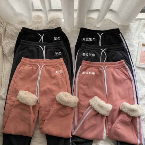 Women's fleece trousers, loose leggings, winter thickened sherpa warm casual sports pants
