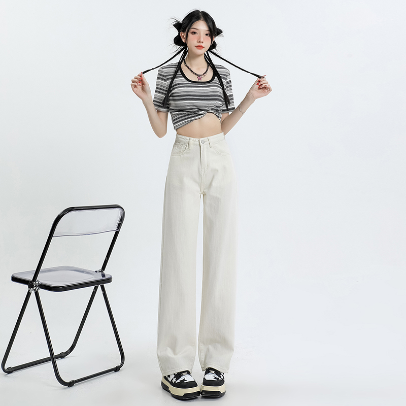 High-waisted petite nine-point and trousers wide-leg jeans for women high-waisted floor-length pants