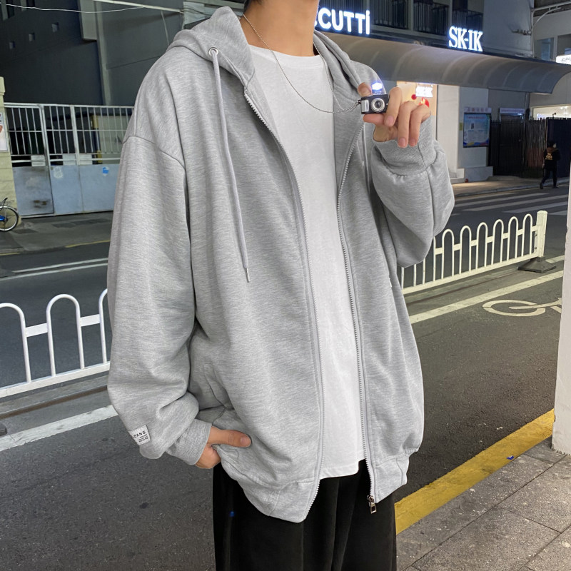 Loose casual slim hooded drawstring simple versatile jacket for men
