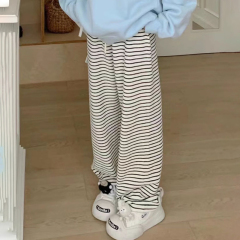 Black and White Striped Towel Pants Women's Autumn and Winter 2024 New High Waist Drape Loose Straight Casual Velvet Wide Leg Pants