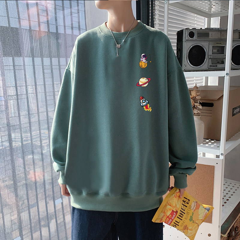 !  Men's large size long-sleeved T-shirt printed velvet thickened round neck sweatshirt for men