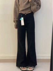 American high street black wide-leg flared jeans for women in autumn and winter new style high-waisted slimming floor-length pants trendy