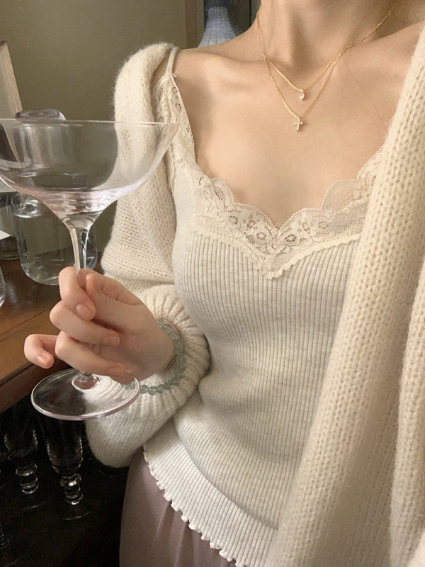 Autumn and winter lace knitted suspenders lazy knitted mountain long-sleeved jacket casual drapey wide-leg pants