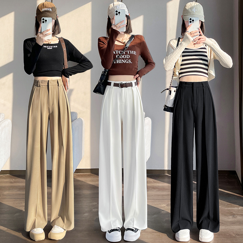 Autumn and winter suit pants, high-waisted narrow wide-leg pants, straight-leg casual pants, floor-length pants for women