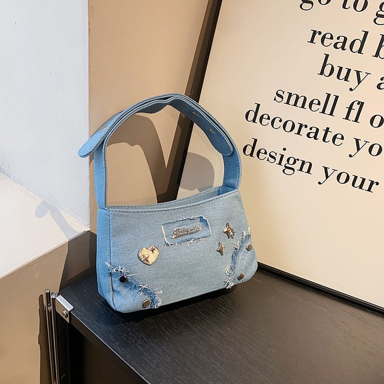 Guangzhou factory design portable small bag summer new metal star denim small square bag armpit bag trendy brand