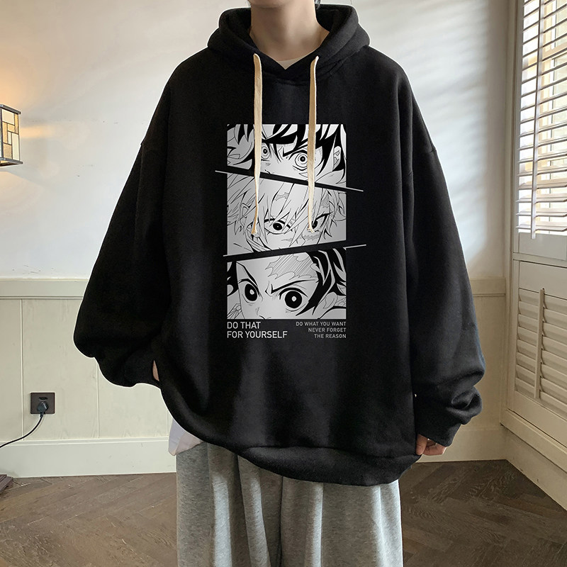 Pure cotton hooded sweatshirt men's large size loose and thin sports hoodie