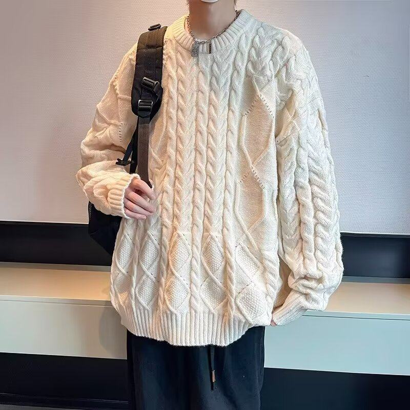 Retro Twist Sweater Men's Loose Lazy Style Jacket Trendy Brand Korean Style Trendy Solid Color Knit Sweater
