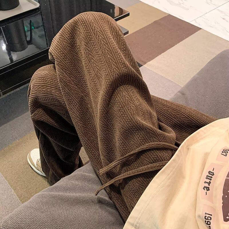 Autumn high-waisted corduroy wide-leg pants for men and women in autumn and winter, lazy and casual floor-sweeping pants. Net picture