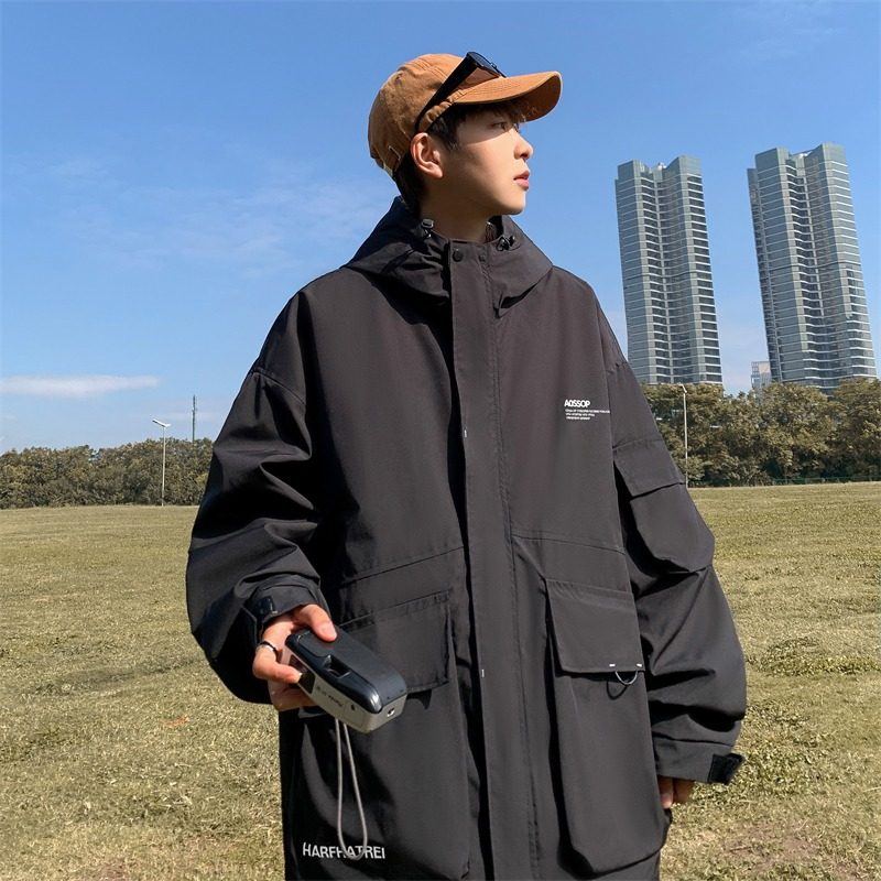 Work jacket men's trendy spring and autumn student handsome high street casual multi-pocket assault jacket
