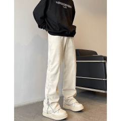 American high street trousers for men in spring and summer straight-leg washed jeans with zipper slits and trendy boot-cut trousers
