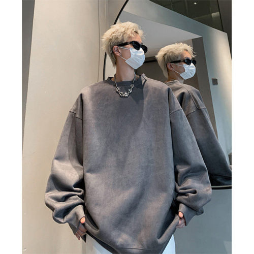 Heavy 420g deep stock high quality second-open suede crew neck sweatshirt loose jacket