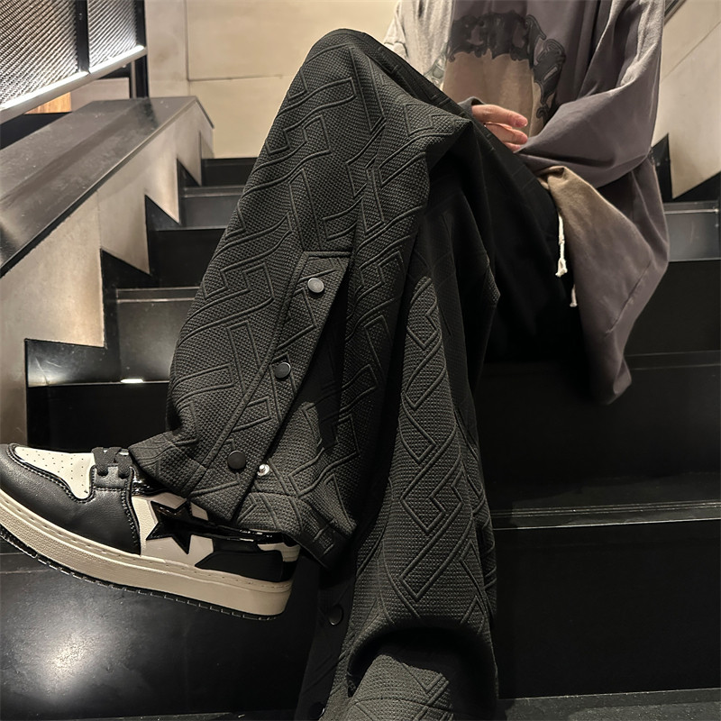 Spring Hong Kong Style Jacquard Loose Casual Pants Men's Slit Trendy Large Size Men's Pants