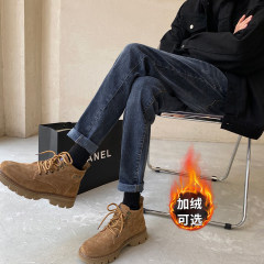 Autumn and winter fleece casual pants, slim fit men's pants, micro-elastic jeans