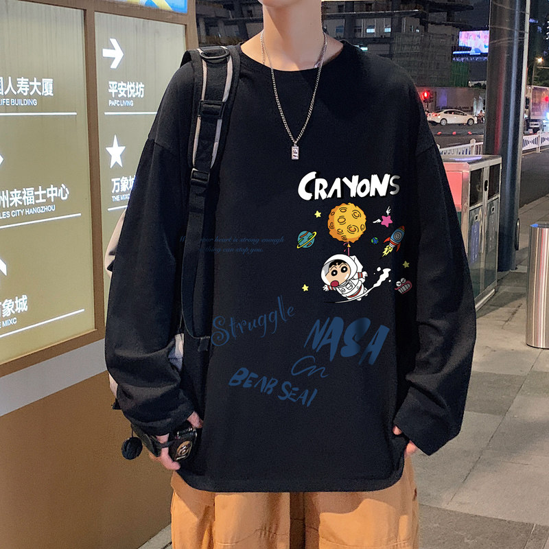 Large size long-sleeved T-shirt men's new spring bottoming shirt men's Hong Kong style round neck sweatshirt men