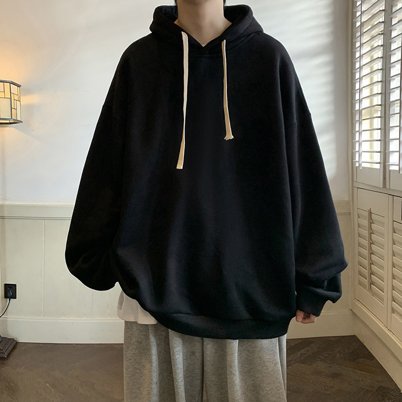 Pure cotton hooded sweatshirt men's large size loose and thin sports hoodie