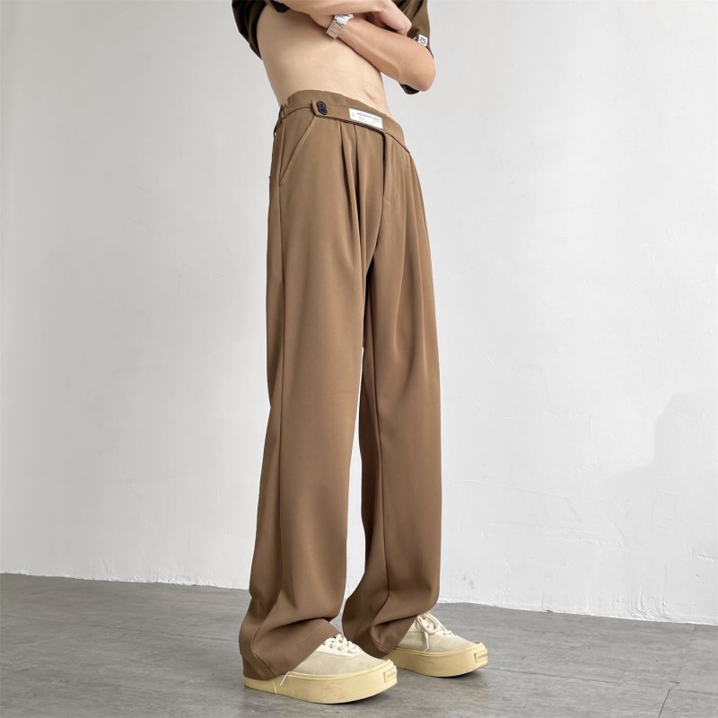 Summer men's trousers, straight-leg casual pants, drapey wide-leg trousers