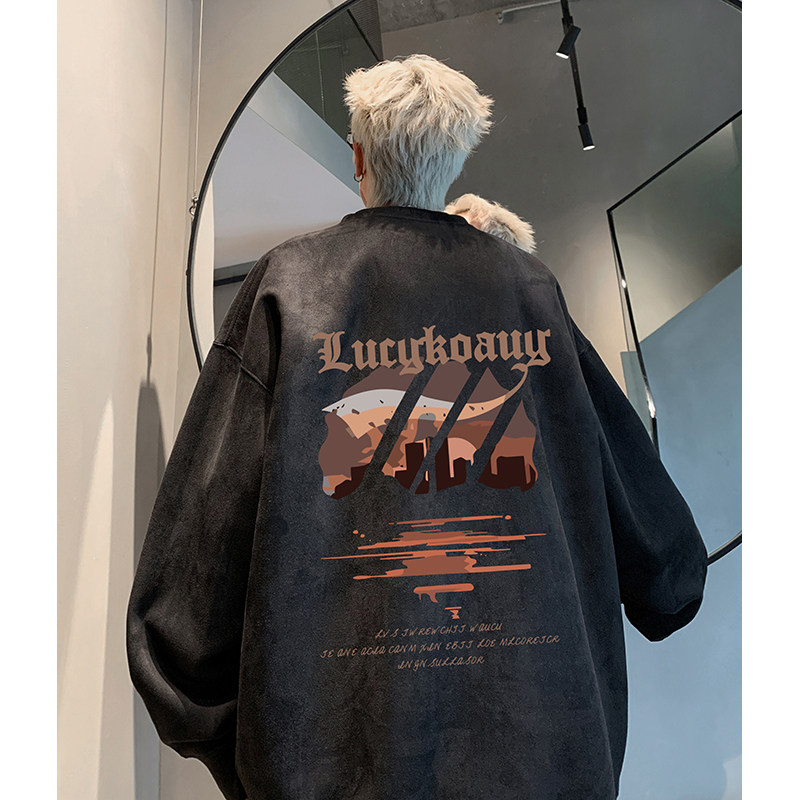 Dewu supply provides video buyer show autumn and winter heavyweight American suede round neck sweatshirt