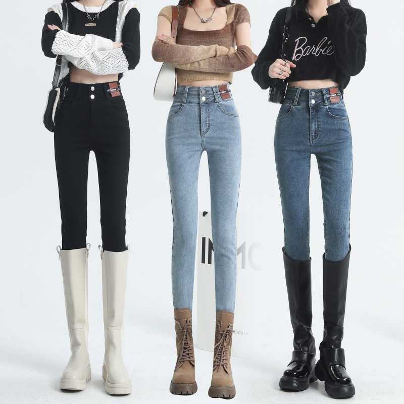 High waist skinny jeans for women autumn new style super high waist stretchy skinny pants for women