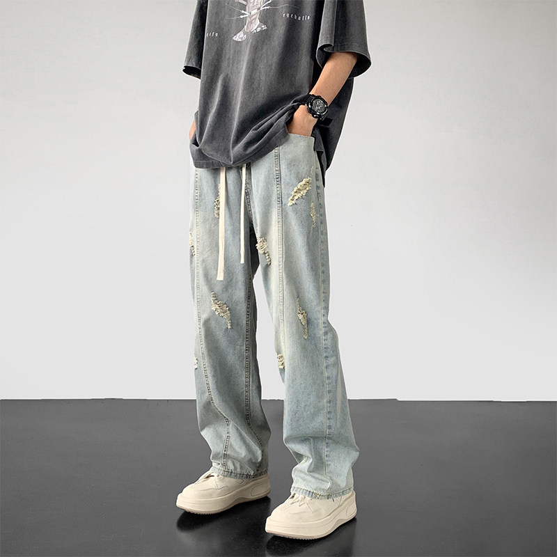 High quality ice silk ripped jeans