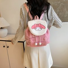 New cute embroidered Kuromi Melody plush backpack large capacity backpack soft girl niche flip backpack