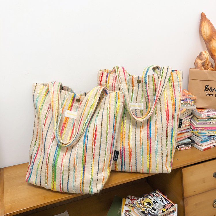 [Ready stock] 28112ins Korean version rainbow striped shoulder bag women's small shoulder bag shopping bag casual tote bag