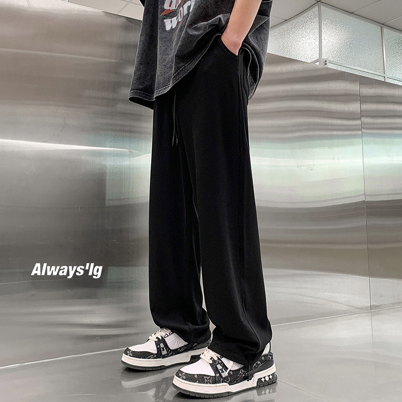 Spring new style outdoor large size Hong Kong style straight wide leg ice silk pants