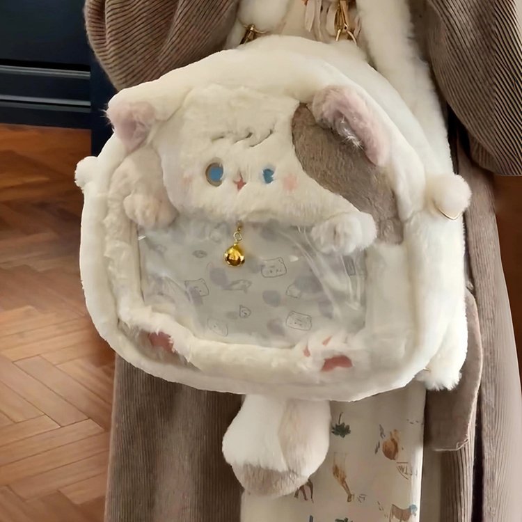 Cartoon plush cute cat pain bag shoulder Japanese jk sweet girl two-dimensional transparent small food millet bag