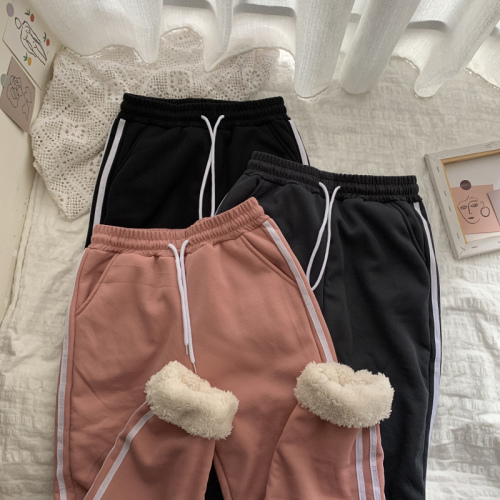 Women's fleece trousers, loose leggings, winter thickened sherpa warm casual sports pants