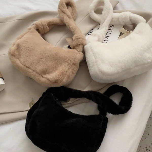 Korean style autumn and winter plush solid color mini bag casual fashion internet celebrity armpit women's bag fashionable plush handbag