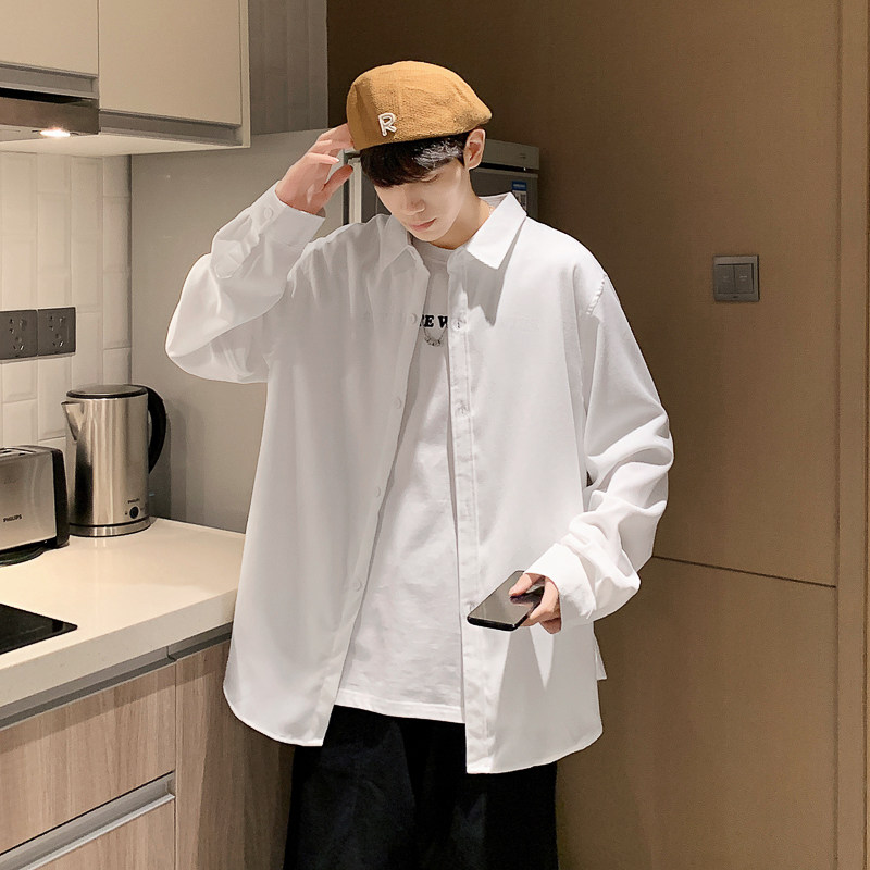 Autumn Hong Kong style new couple corduroy solid color workwear long-sleeved shirt loose jacket