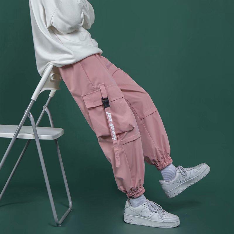 ins overalls men's trendy brand loose leg casual pants pink Korean style trendy versatile sweatpants