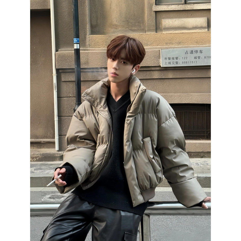 [Available] PU Leather Short Cotton Jacket Men's Thickened Warm Bread Jacket