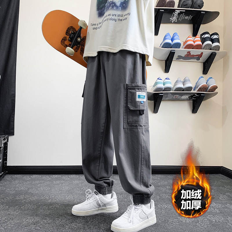 Autumn and winter velvet workwear trendy large pocket casual pants