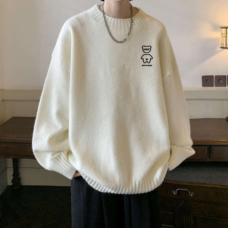 high quality!  Autumn and winter half turtleneck sweater for men, velvet thickened sweater for men, knitted sweater for men