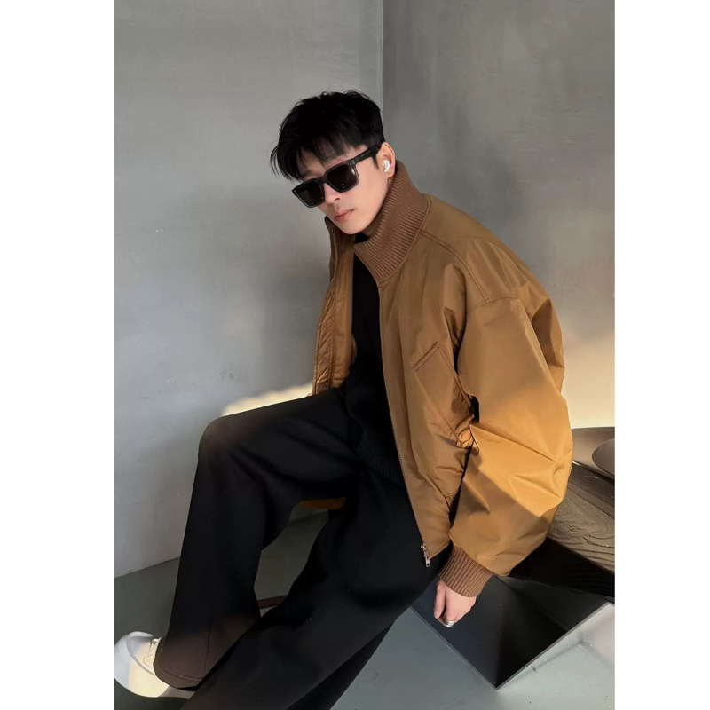 American high street stand collar baseball cotton jacket flight jacket cotton short coat for men