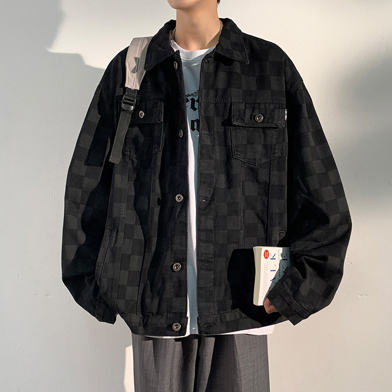 Autumn plaid denim jacket men's coat