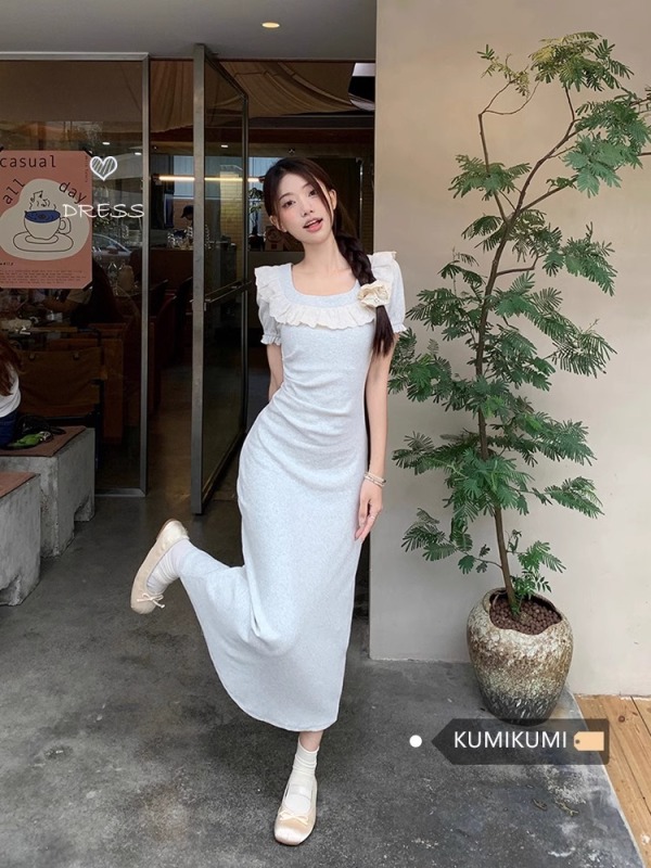 Dress for women, summer gentle style, waist slimming, A-line hip-hugging skirt, long skirt
