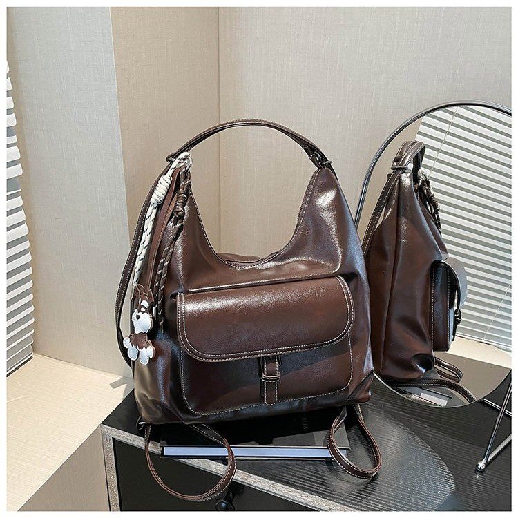 Retro Maillard Underarm Bag Women's Backpack Autumn 2024 New Simple Shoulder Large Capacity Tote Bag