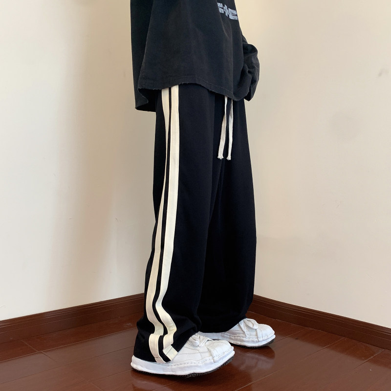 Pure cotton couples parallel bars striped versatile straight sports trousers and casual pants