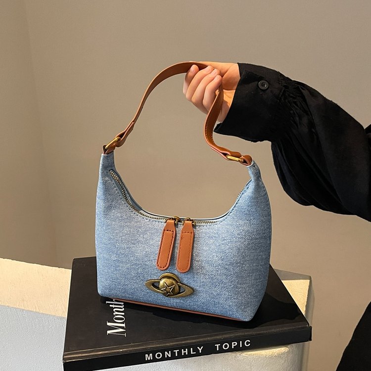 2024 Autumn and Winter New Underarm Bag Wandering Planet Shoulder Bag Versatile Handbag Niche Denim Underarm Bag Wholesale