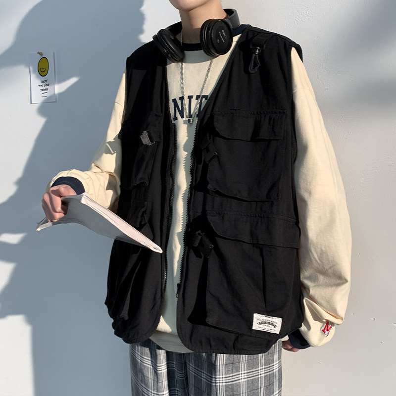 Spring functional hip-hop camouflage workwear multi-pocket vest men's large size vest jacket
