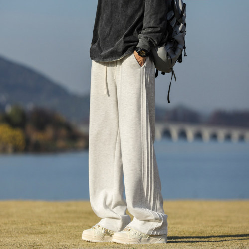 High street versatile heavyweight straight leg loose floor mopping pants versatile white floral gray casual pants