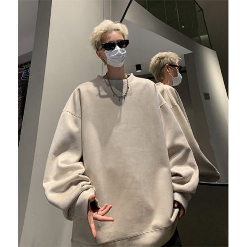 Heavy 420g deep stock high quality second-open suede crew neck sweatshirt loose jacket