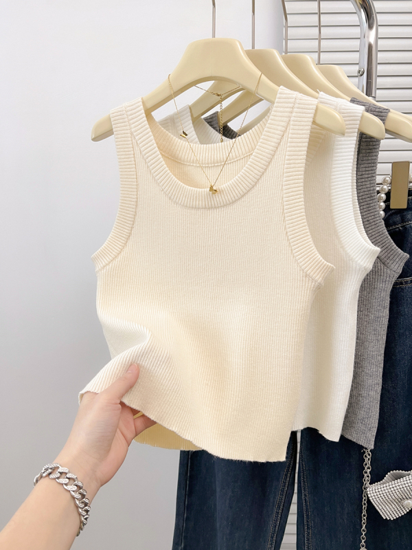 Knitted suspender tank top women's short 2024 summer new style outer wear slim fit inner sleeveless bottoming top