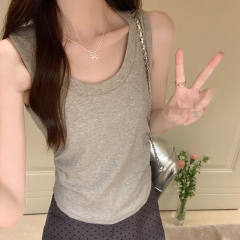 U-neck camisole women's inner bottoming summer pleated waist top worn outside