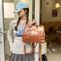 Retro waxed leather messenger bag for women large capacity commuting three-purpose Cambridge bag 2024 new shoulder crossbody bag