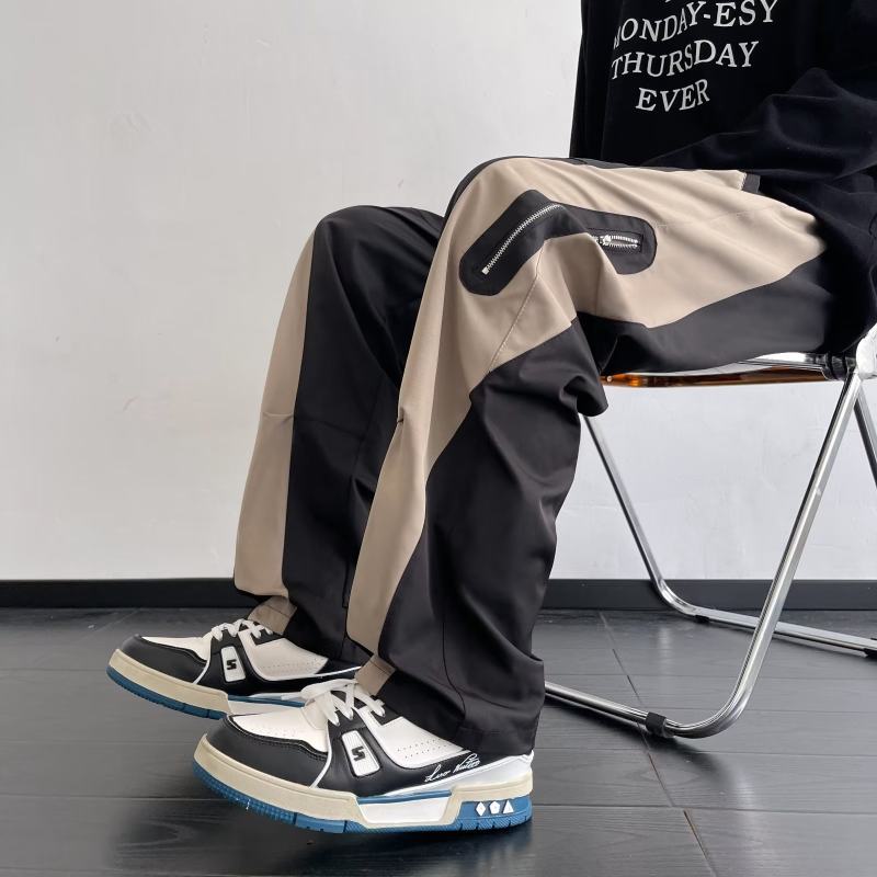 Jacket pants men's summer fashion brand zipper overalls trend ins loose color matching casual pants