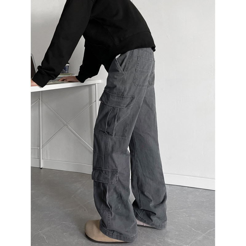 American Retro Cargo Pants Multi-Pocket Straight Washed Versatile Casual Pants