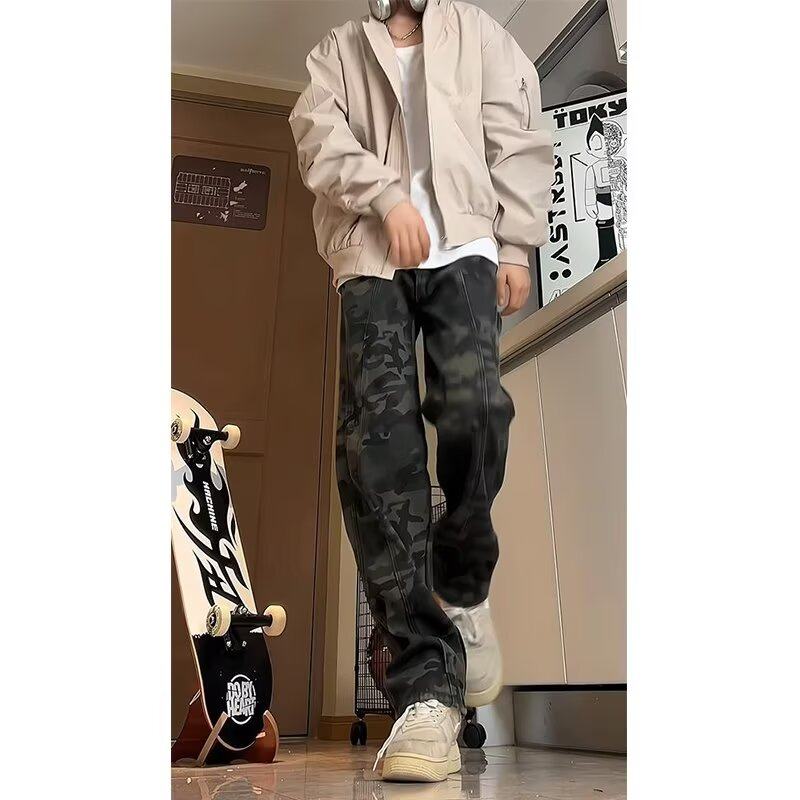 American vibe camouflage jeans, trendy brand high street loose straight fit casual work trousers
